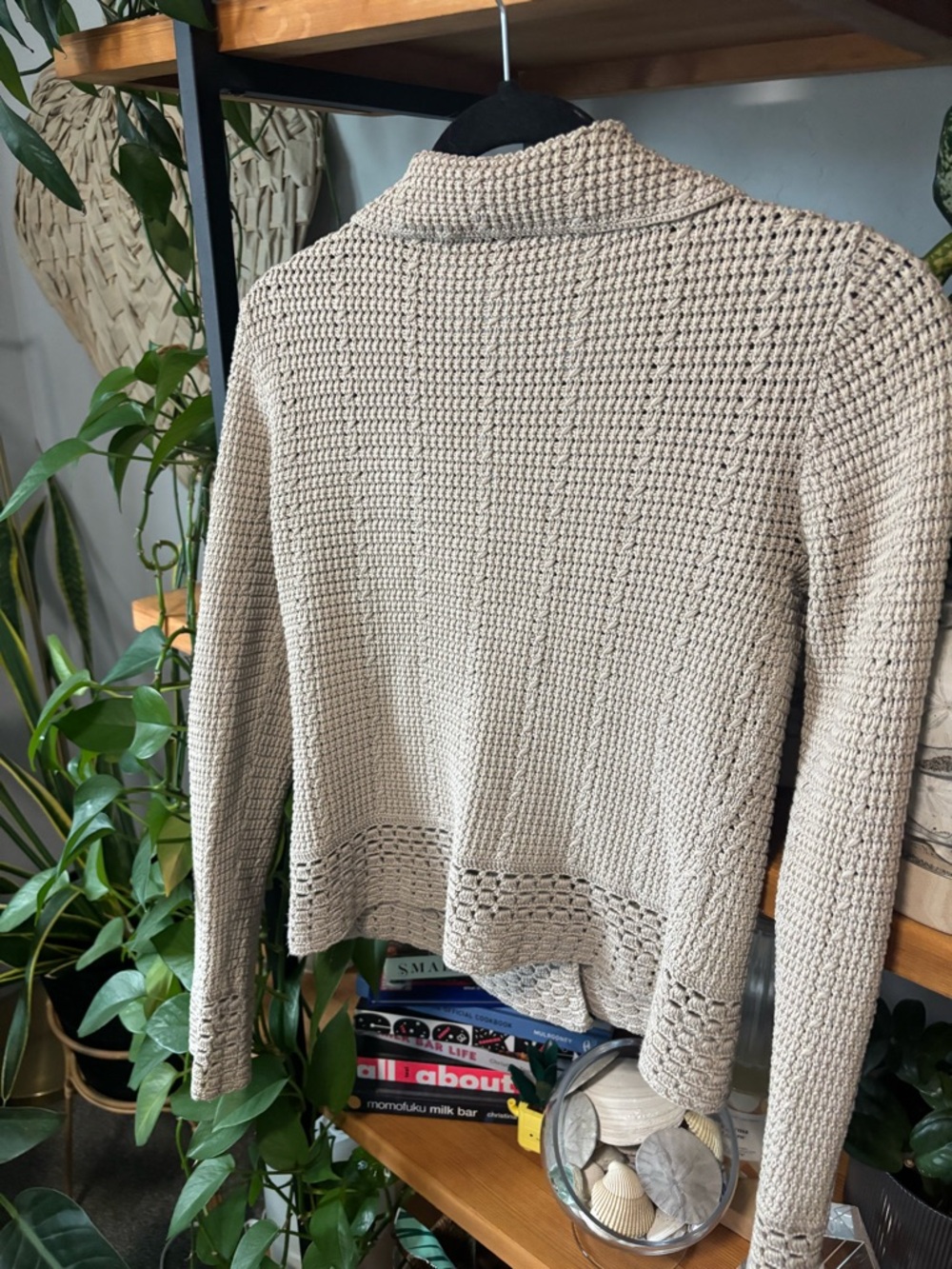 Talbots Light Beige Crochet Knit Blazer Sweater | Small - Picture 4 of 4